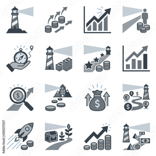 Foto Business success and goal achievement metaphoric icons
