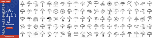 Photos Umbrella Line Icon Set