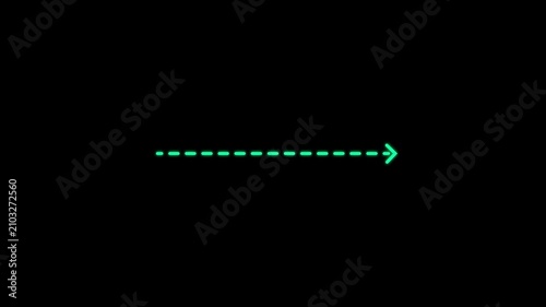 Animated green dashed line arrow pointing right on black background, animation motion