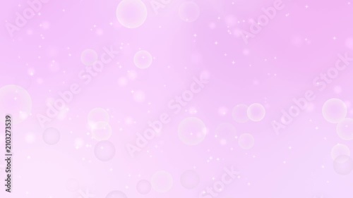 Seamless loop soft light magenta background with floating bubbles and sparkling particles