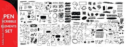 Tableau sur toile Black pen scribble elements set