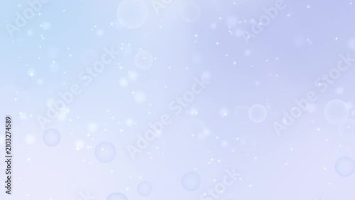 Seamless loop soft light blue background with floating bubbles and sparkling particles