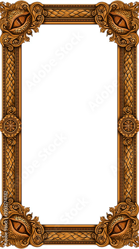Luxury Fantasy Card Game Template with Intricate Ornate Border and White Background.