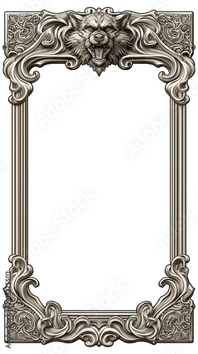 Luxury Fantasy Card Game Template with Intricate Ornate Border and White Background.