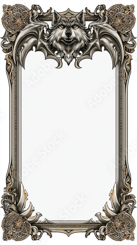 Luxury Fantasy Card Game Template with Intricate Ornate Border and White Background.