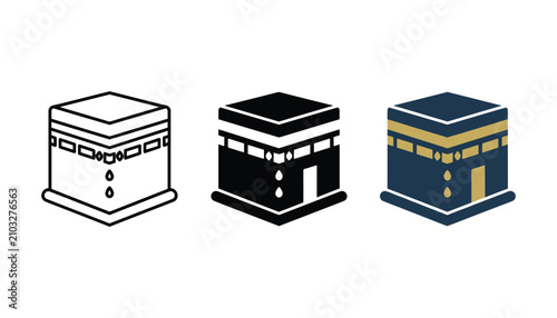 Bild auf Leinwand Kaaba icon set featuring outline silhouette and blue gold colored variants for I