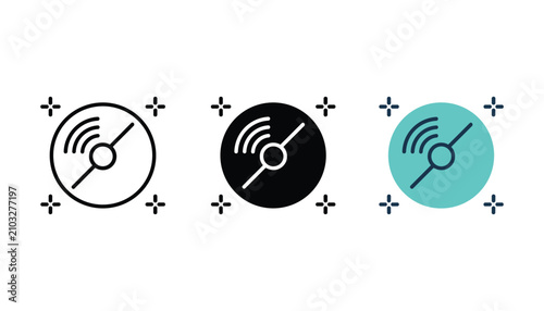 Foto Radio signal interference icon set featuring circle with signal waves and strike