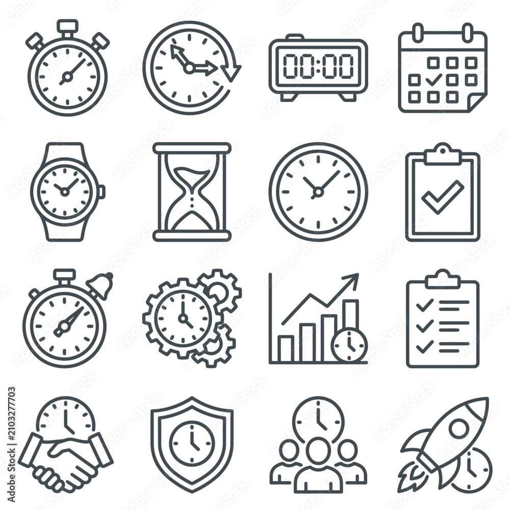 Fototapeta premium Time management and productivity organization icon set.