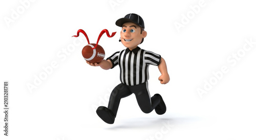 Funny Cartoon Referee Running with Football Isolated on White Background Referee Illustration Cartoon