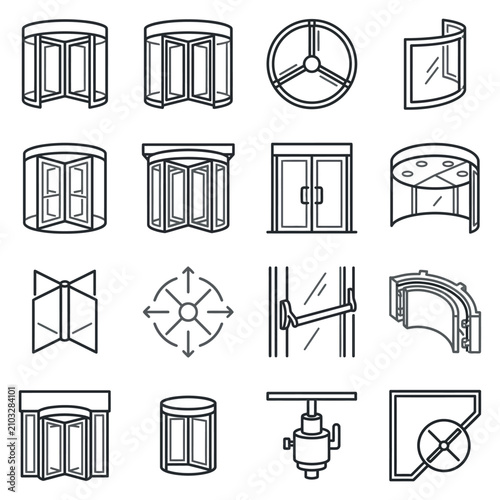 Architectural doors and window system line icons