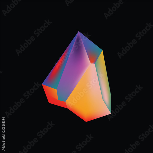 Abstract Single Geometric 3D Shape with Vibrant Holographic Gradient, Minimalist Crystal Element for Futuristic Tech Design, Iridescent Polygon Art, Creative Digital Graphic Isolated on Background