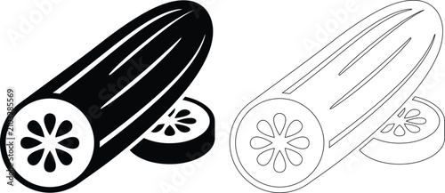 Foto Fresh cucumber vegetable slice icon with cucumber vegetable ingredient nutrition