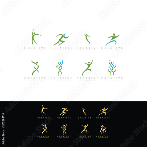 Stylized fitness logo symbol set, Human Figures Icons Set vector editable Design