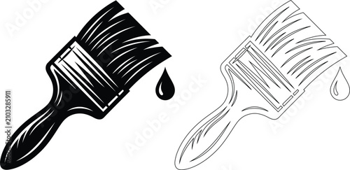 Paint brush with dripping paint drop icon set creative illustration decoration renovation equipment