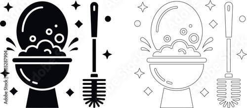 Cuadro en lienzo Toilet cleaning concept icon set with cleaning sanitation bathroom housework mai