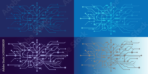 Abstract Futuristic Electronic Circuit Board Network Set Art & Illustration