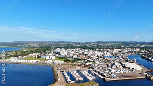 Принти на полотні A distant panoramic view of Inverness, Scotland, British Highlands, showcasing the River Ness, surrounding lands, sea horizon, and peaceful skies