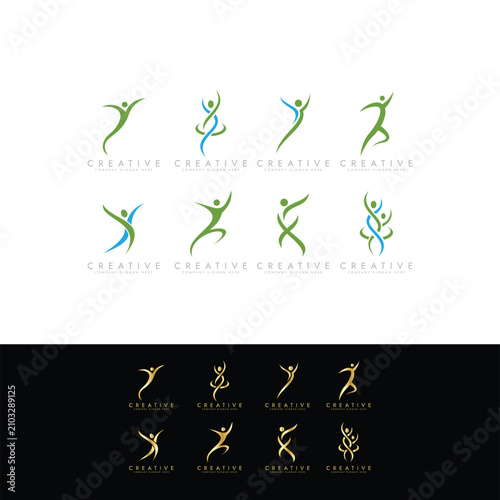 Stylized fitness logo symbol set, Human Figures Icons Set vector editable Design