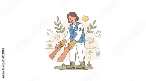 Foto Volunteer offering helping hands to person in need, community support, charity,