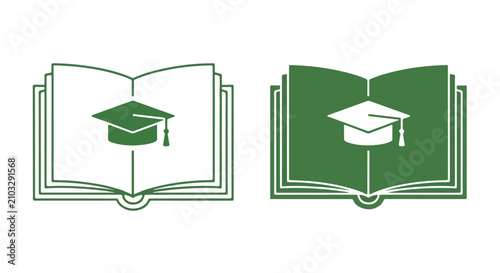 Education Symbols: Open books with graduation caps, representing knowledge and academic achievement.