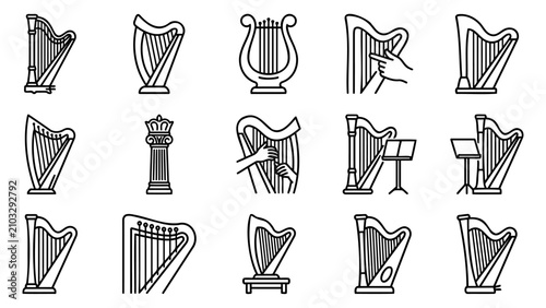 Cuadro en lienzo Harp Musical Instrument Line Icons