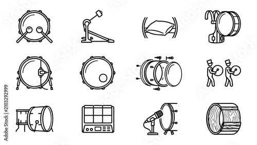 Obraz na płótnie Drum Components and Percussion Accessories Line Icons