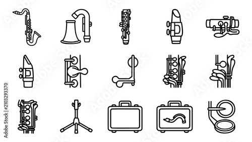 Fotografie Saxophone Accessories Icons Outline Vector