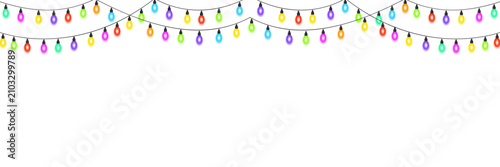 Christmas Lights Garland, festive glowing colorful hanging bulbs for holiday celebration decoration