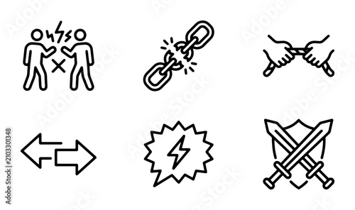 Fotografi Conflict and Dispute Icons: Broken Chain, Crossed Swords, Argument, Opposition,