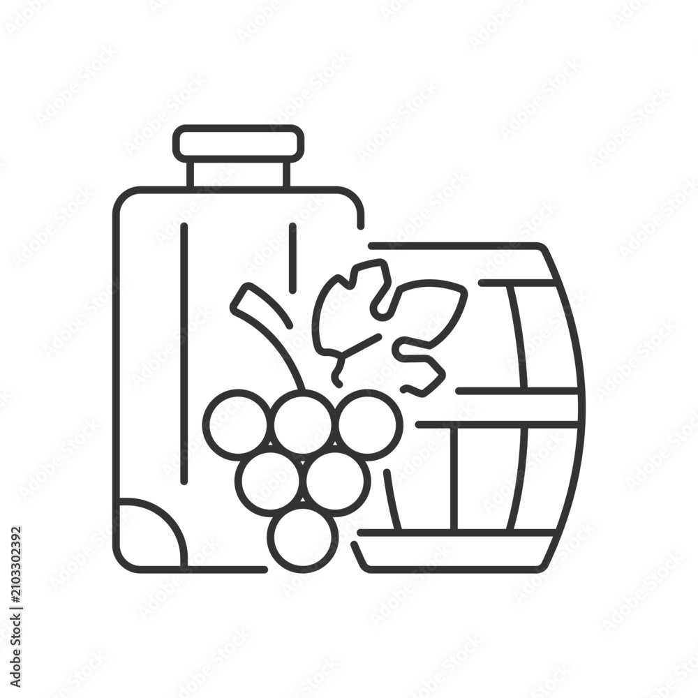 Obraz premium Industrial tourism linear icon. Journey abroad for wine tasting. Journey for gastronomy. Thin line customizable illustration. Contour symbol. Vector isolated outline drawing. Editable stroke