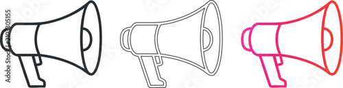 Foto Outline megaphone trio in linear design with red gradient accent