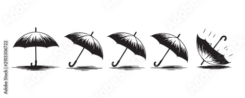 Photos Collection of black umbrella illustrations depicting various wind effects and stability levels