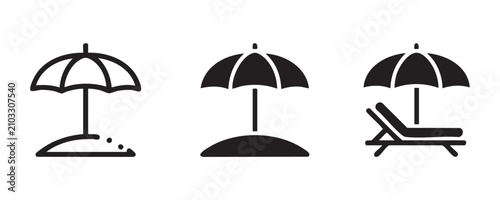 Foto Beach umbrella and lounge chair icons for summer vacation travel and tropical resort holiday theme