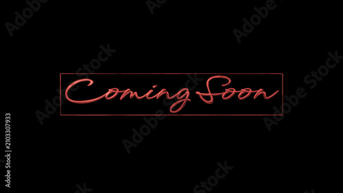 Coming soon text image red on black.