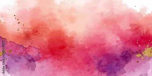 Bild auf Leinwand Abstract Watercolor Ambiance A dreamy abstract watercolor painting awash in vibrant hues of pink, coral, and violet, accented with delicate golden flecks