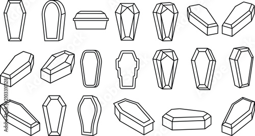 Fotografía Set of various coffin and casket icons, funeral vector illustrations, burial con
