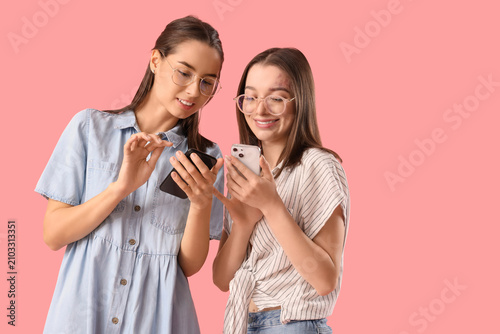 Young women in eyeglasses u...