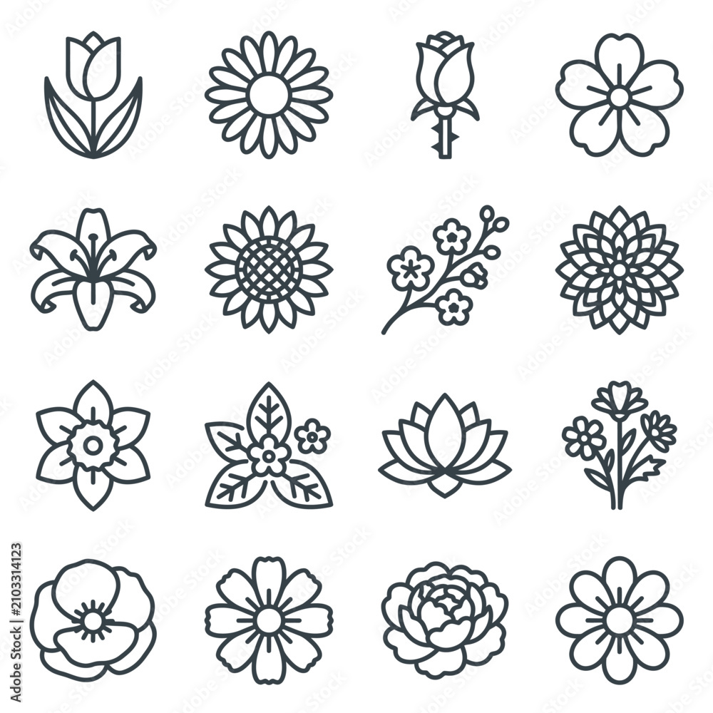 Fototapeta premium Minimalist botanical and floral line icons collection.