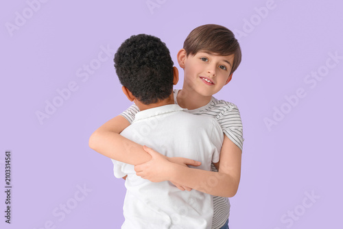 Cute little boys hugging on...
