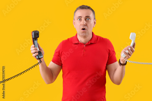 Shocked mature man with pho...
