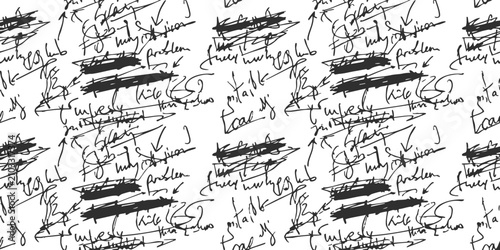 Canvastavla Seamless pattern with messy black ink scribbles and chaotic handwriting lines in