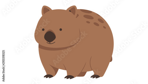 Simple illustration of a stout brown wombat standing on a neutral beige background.