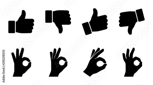 Foto Thumbs Up Down OK Hand Gestures, Positive Negative Feedback Icons, Vector Set