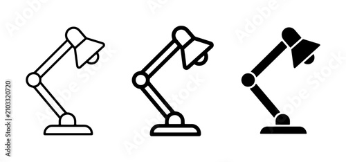 Foto Desk Lamp Icons: Line Art, Outline, and Solid Fill Vector Graphics for Study and