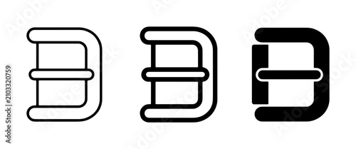 Tableau sur toile Set of 3 D-ring buckle icons, outline and solid fill, for straps and fasteners