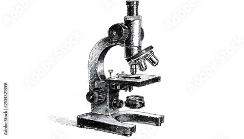 Classic microscope on a white background for science and education