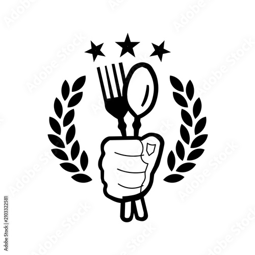 Modern Restaurant Badge Graphic with Fork Spoon and Laurel Wreath