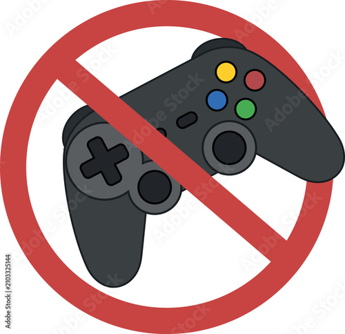 No Video Games Allowed UI Illustration – Crossed Out Game Controller Prohibition Sign