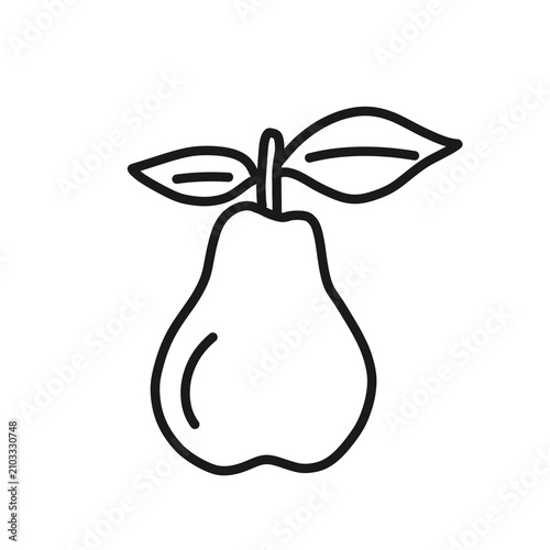 sketch for coloring a pear with leaves isolated on a white background
