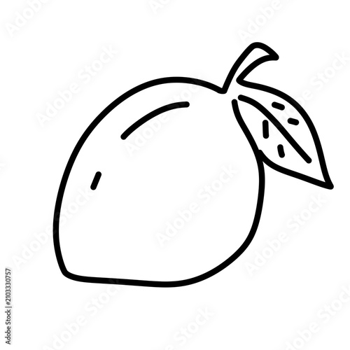 sketch for coloring a mango fruit with leaves isolated on a white background